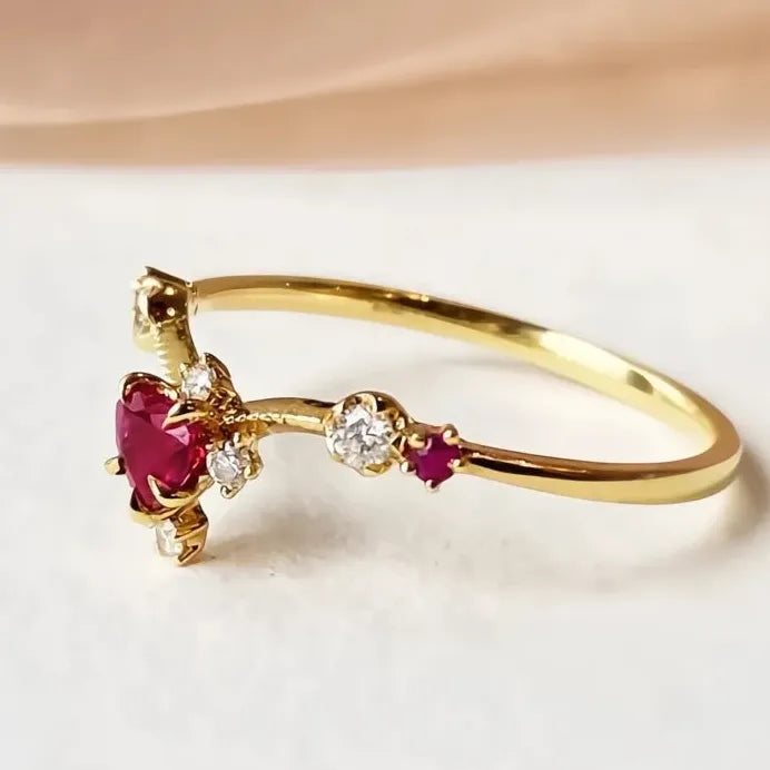 Geometric Cubic Zirconia Wedding Band Ring for Women Red Heart Gift