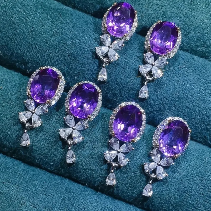 Purple Cubic Zirconia Geometric Dangle Earrings Copper Alloy Jewelry Gift