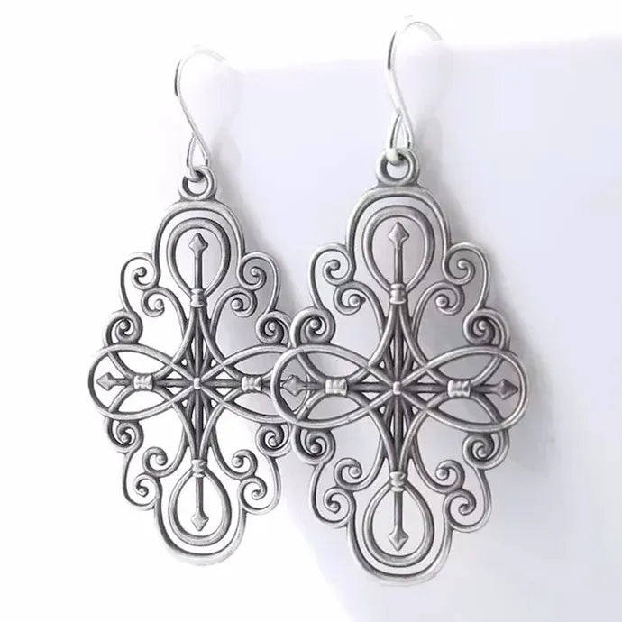 Minimalist Silver Metal Geometric Hollow Carving Dangle Earrings for Women Vintage Jewelry