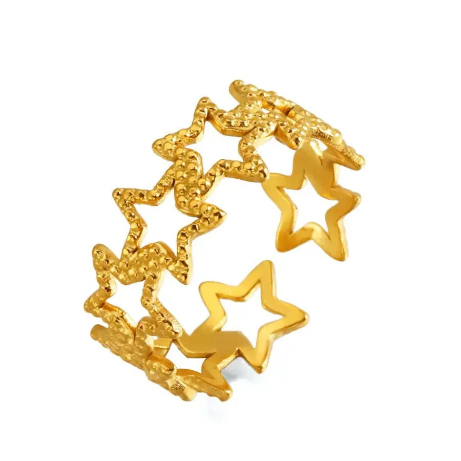 Vintage Adjustable Stainless Steel Hollow Pentagram Star Ring for Women Jewelry