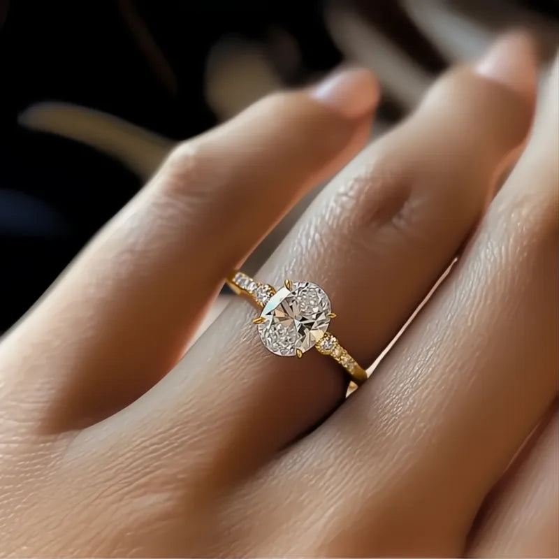 Fashion Women Ring Gold Color Simple Design Cubic Zirconia Inlaid Elegant Jewelry for Engagement Daily