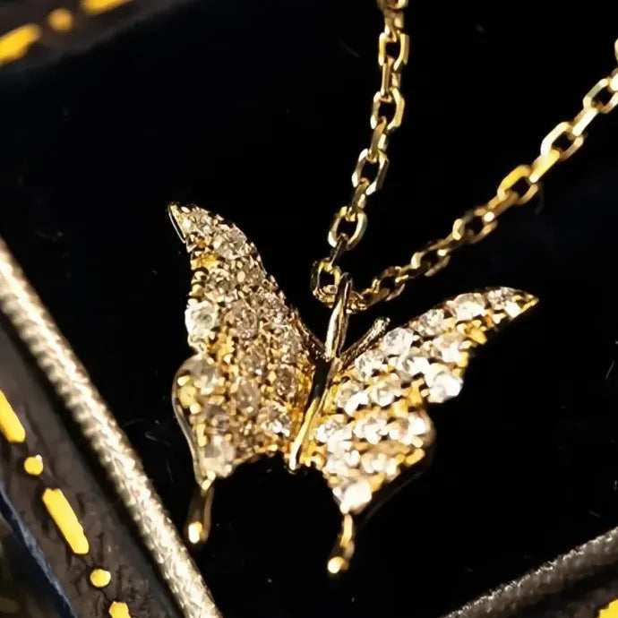 Butterfly Pendant Necklace Copper Alloy with Shiny CZ for Women Gift