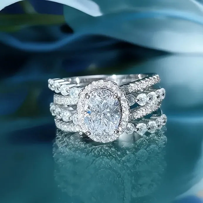 Elegant Sparkling White Cubic Zirconia Geometric Cross Wedding Ring for Women