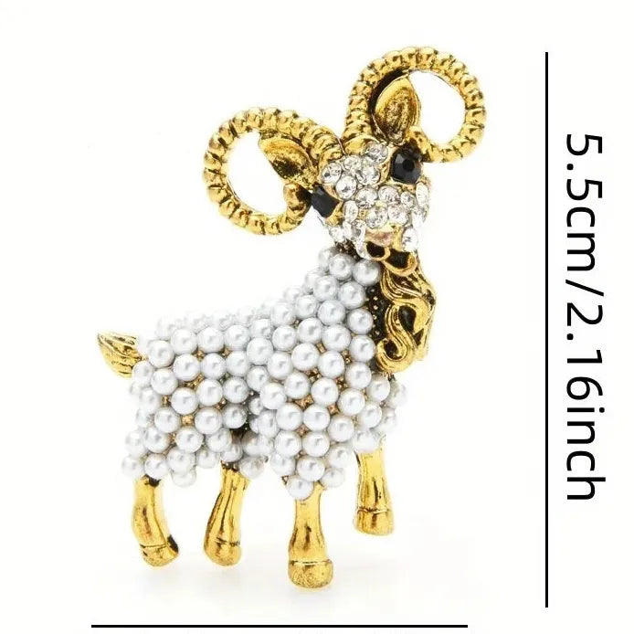 Vintage Sheep Pearl Brooch Animal Pin for Casual Party Dress Accessory