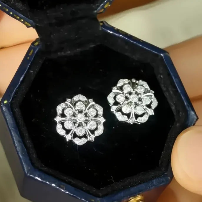 Geometric Flower Cubic Zirconia Stud Earrings for Women Wedding Party