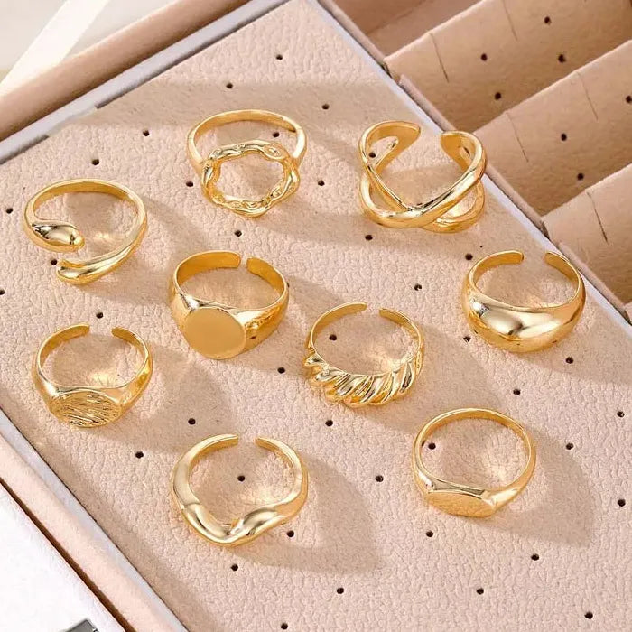 9Pcs Gold Geometric Adjustable Rings Set Fashion Jewelry for Men Women