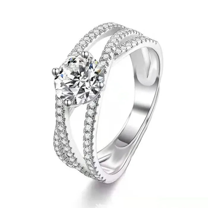 Luxury Silver Zinc Alloy Cushion Engagement Wedding Ring for Women with CZ Stones