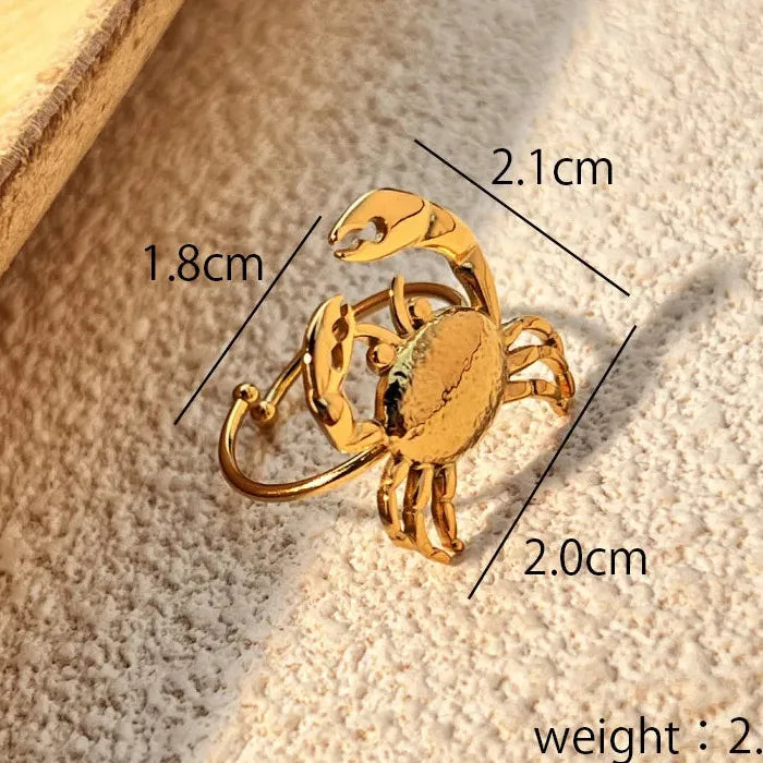Gold Stainless Steel Crab Adjustable Ring Vintage Jewelry Gift for Women