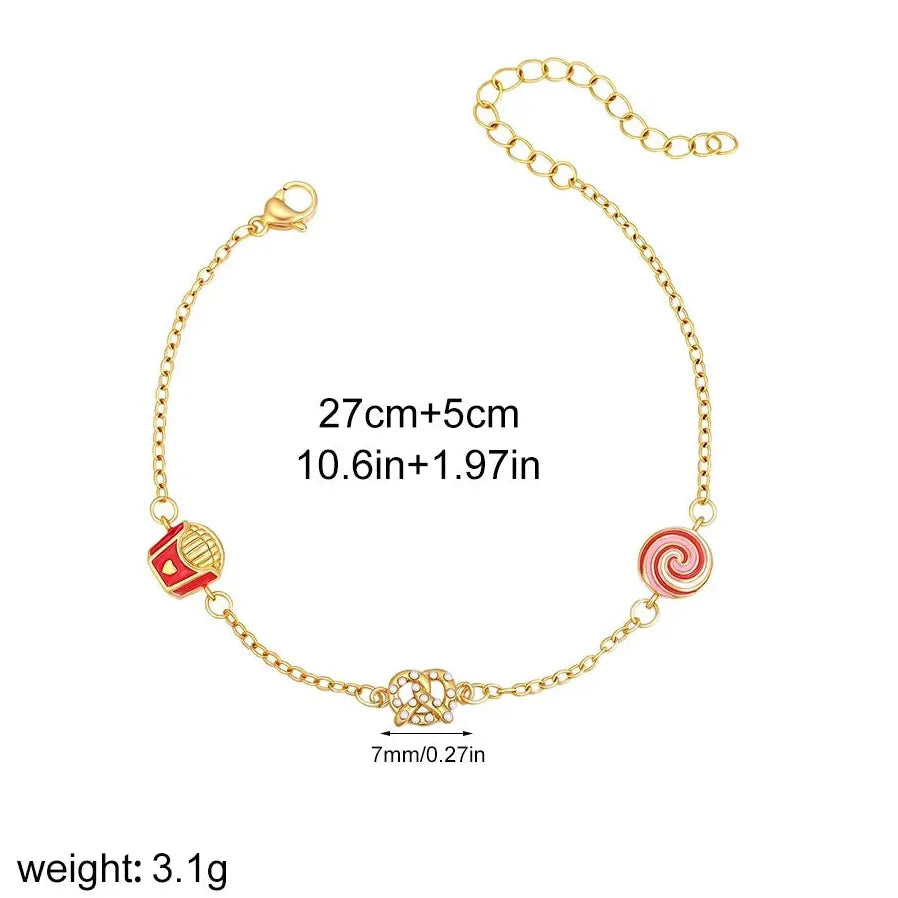 Delicate Candy Love Heart Charm Bracelet for Women 18K Gold Plated Pearl Bangle Jewelry