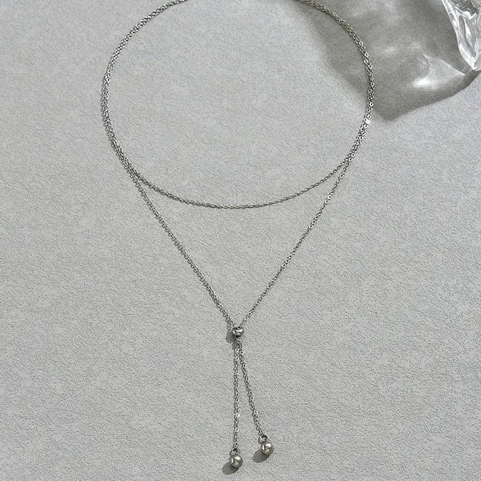 Luxury Metal Double-Layer Beads Pendant Y-Shaped Necklace for Women