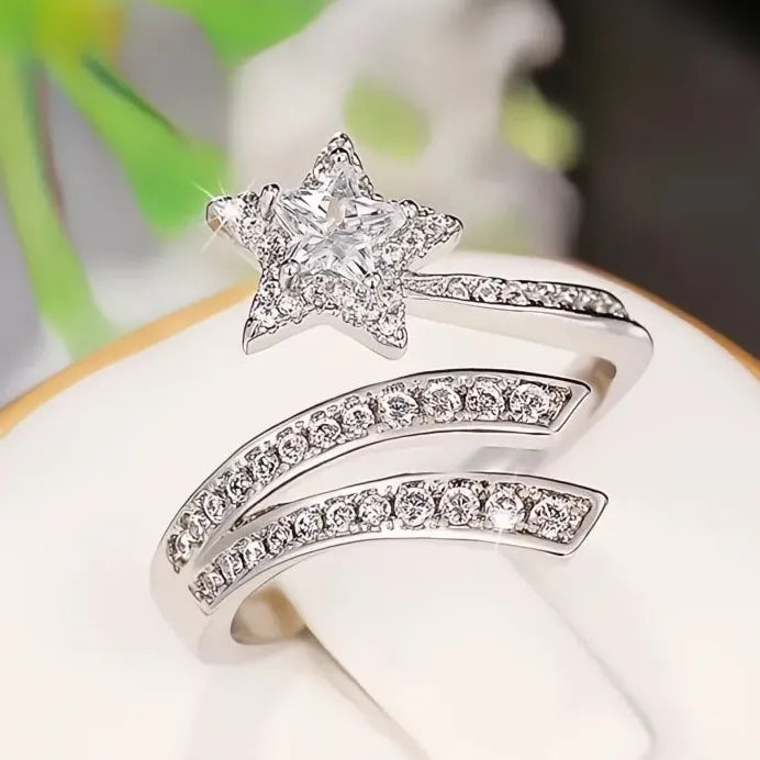 Delicate Silver Star Opening Rings for Women Party Jewelry