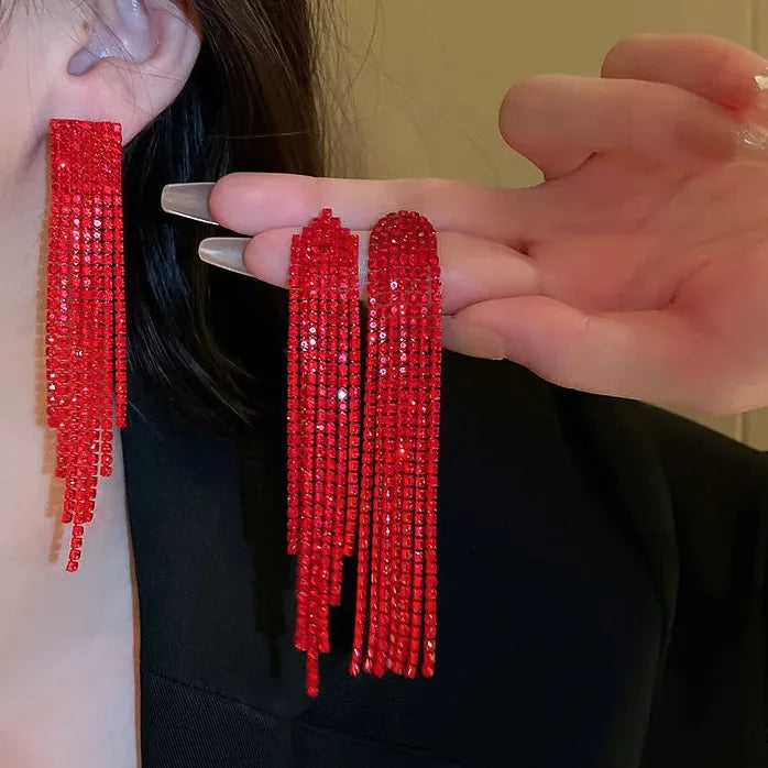 Irregular Long Tassel Geometric Drop Earrings for Women Copper Rhinestone Gift