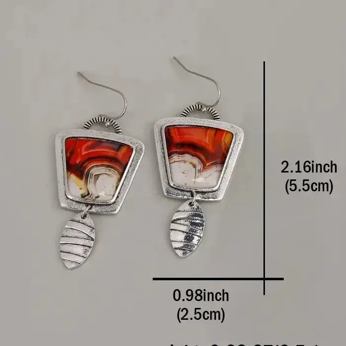 Handmade Boho Drop Earrings for Women Natural Stone Hook Ancient Design Gift