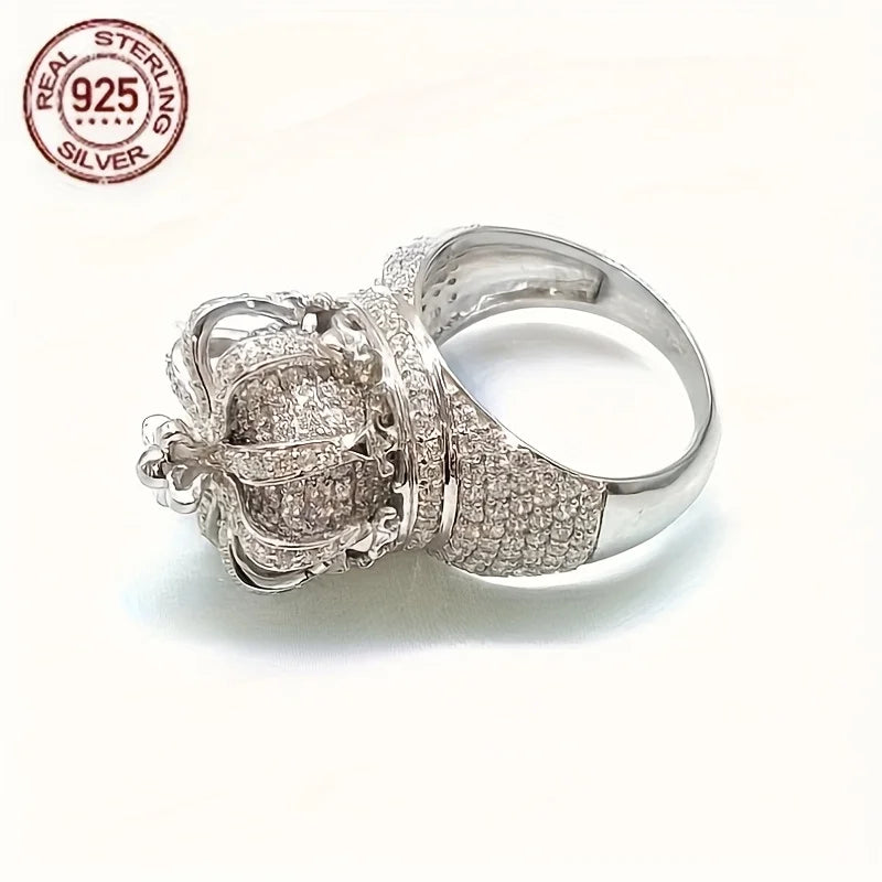 2025 Luxury 925 Sterling Silver Iced Out Hollow Crown Men’s Pinky Hip Hop Ring