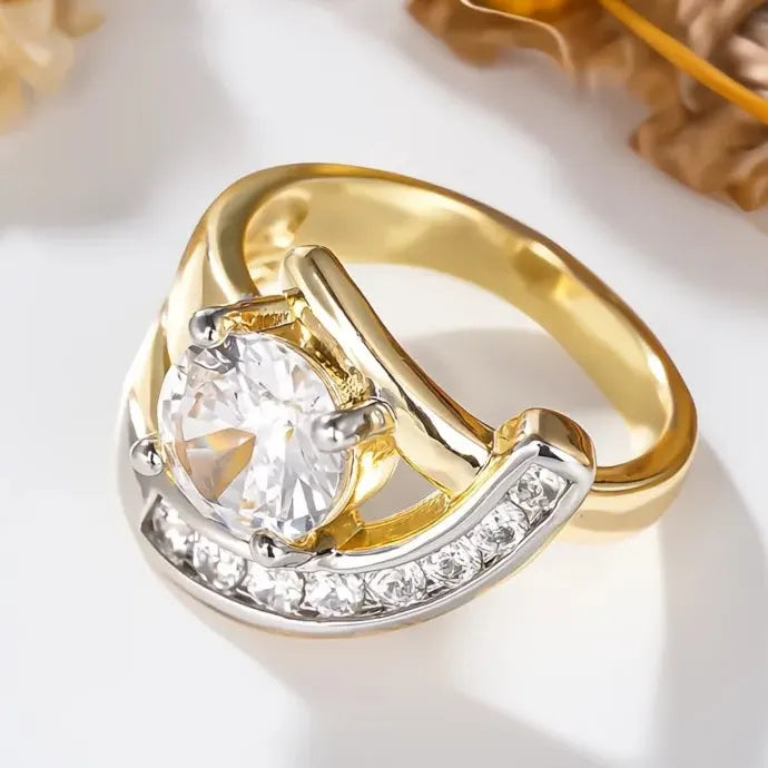 Two Tone Irregular CZ Ring Brass Wedding Party Jewelry for Women Luxury