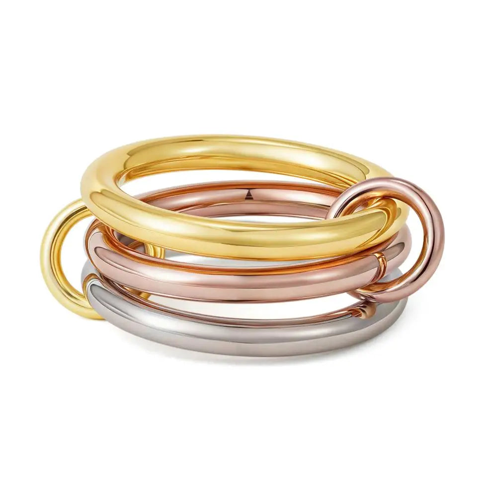 Chunky Gold Plated Stainless Steel Zircon Multilayer Everly Stacked Ring Eternity Jewelry