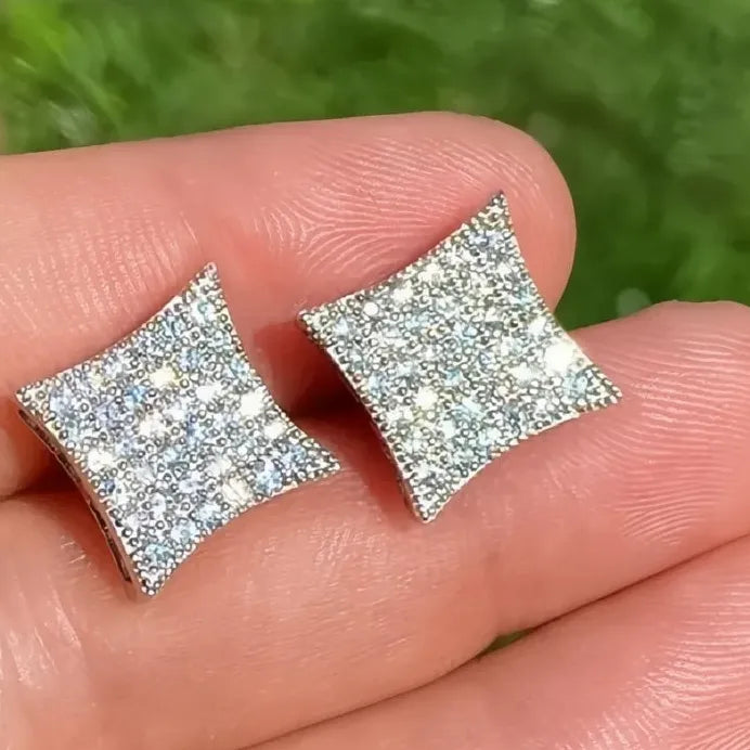 Geometric Cubic Zirconia Stud Earrings for Women Silver Tone Jewelry