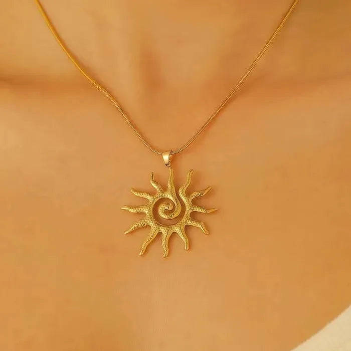 Stainless Steel Sun Pendant Necklace & Ring Set for Women Jewelry Gift
