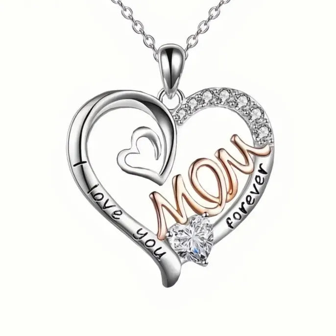 Mother's Day Pendant Necklace for Mom Copper Alloy Pink Flower CZ Jewelry