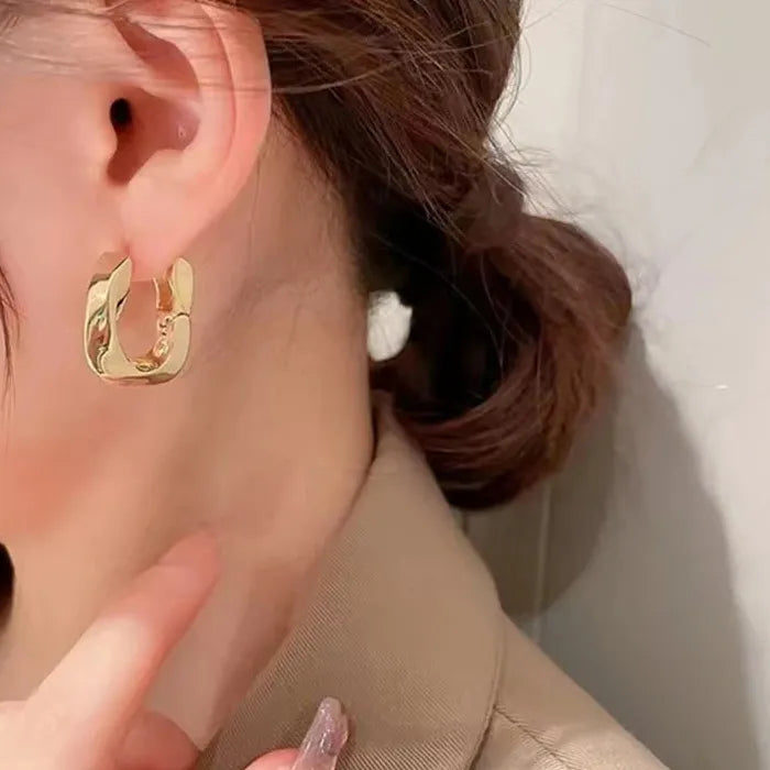 Twisted Rectangle Copper Alloy Hoop Earrings Unisex Y2K Jewelry