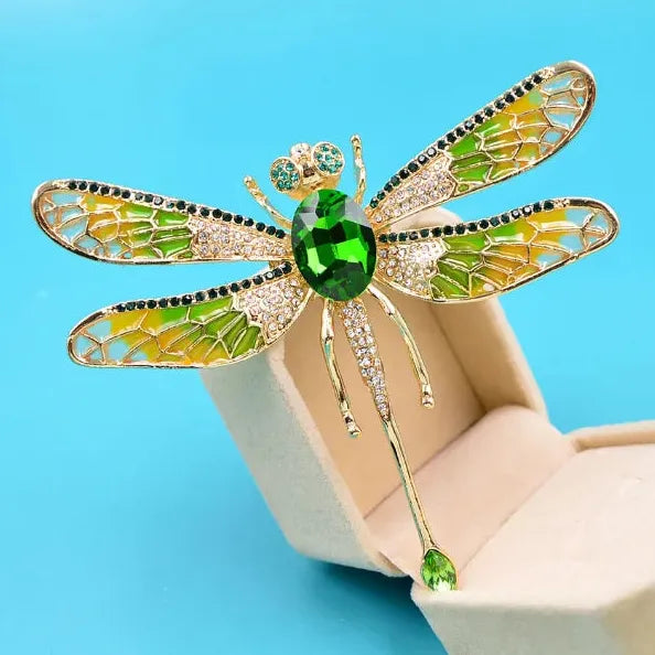 Blue Crystal Rhinestone Dragonfly Brooch Lapel Pin Gift for Women