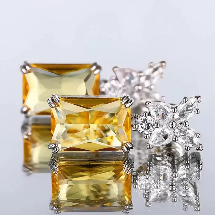 Elegant Square Cubic Zirconia CZ Dangle Earrings Yellow Gold Copper Alloy