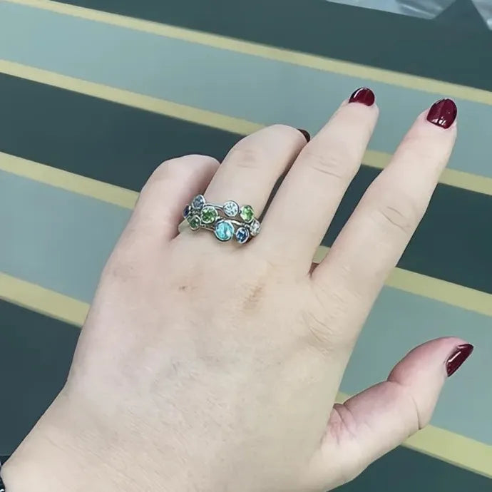 3-Layer Colorful Cubic Zirconia Brass Wedding Ring for Women Blue Green White