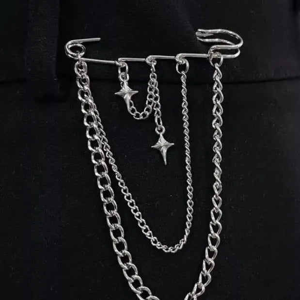 Silver Long Tassel Zinc Alloy Punk Style Brooch Pin for Women
