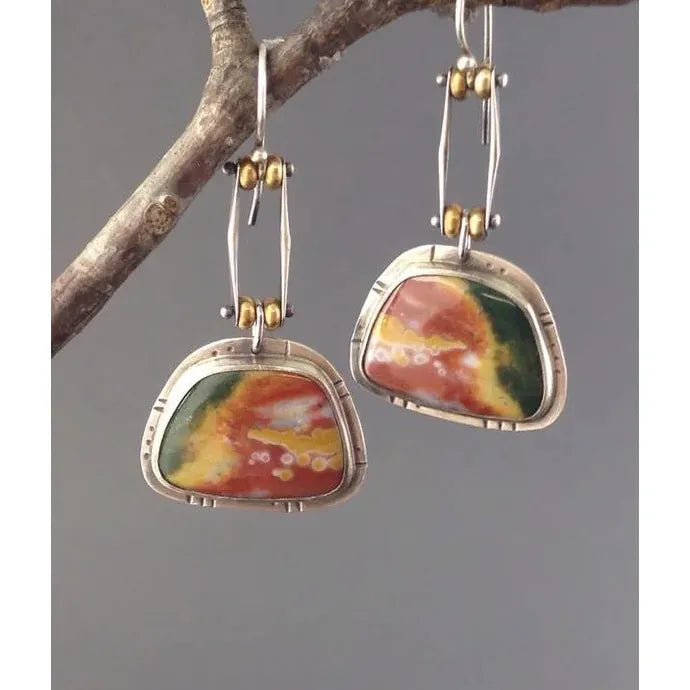 Retro Silver Metal Inlaid Resin Drop Earrings for Women’s Parties Engagements
