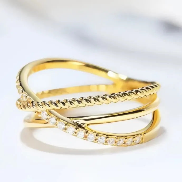 Women’s Geometric Wedding Ring Gold Color Brass Cubic Zirconia Jewelry