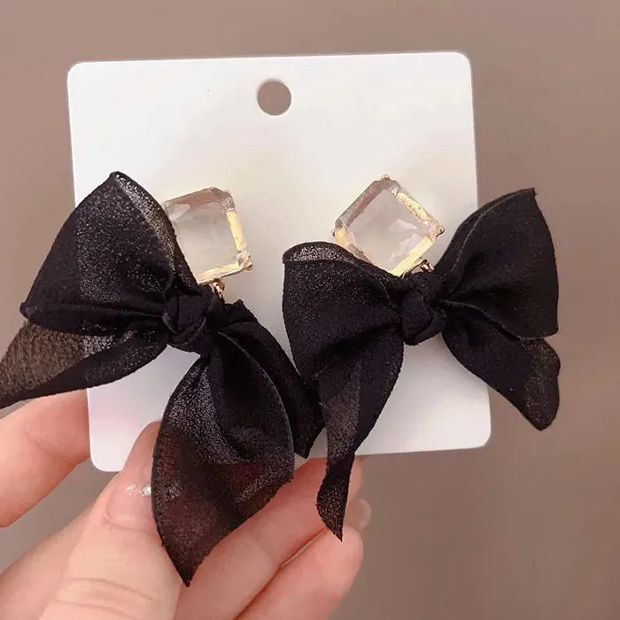 Bowknot Zircon Drop Earrings Zinc Alloy Korean Fashion Jewelry Gift