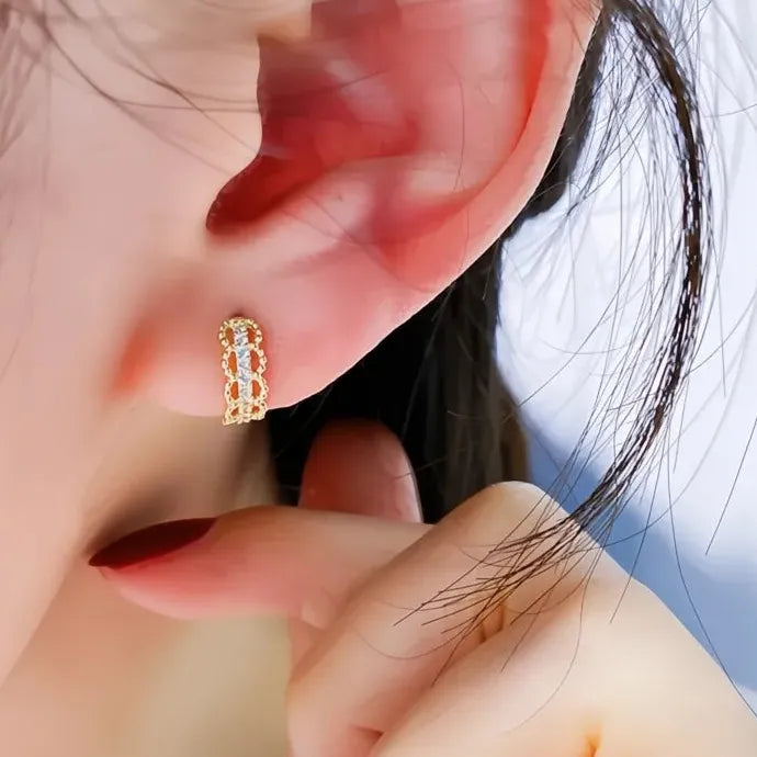 Geometric Hoop Earrings with Cubic Zirconia Gold Color Copper Alloy for Women