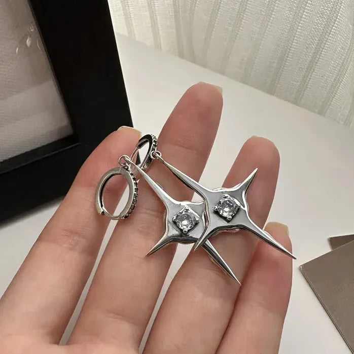 Star Cross Drop Earrings Black Zircon Heart Jewelry for Women Girls