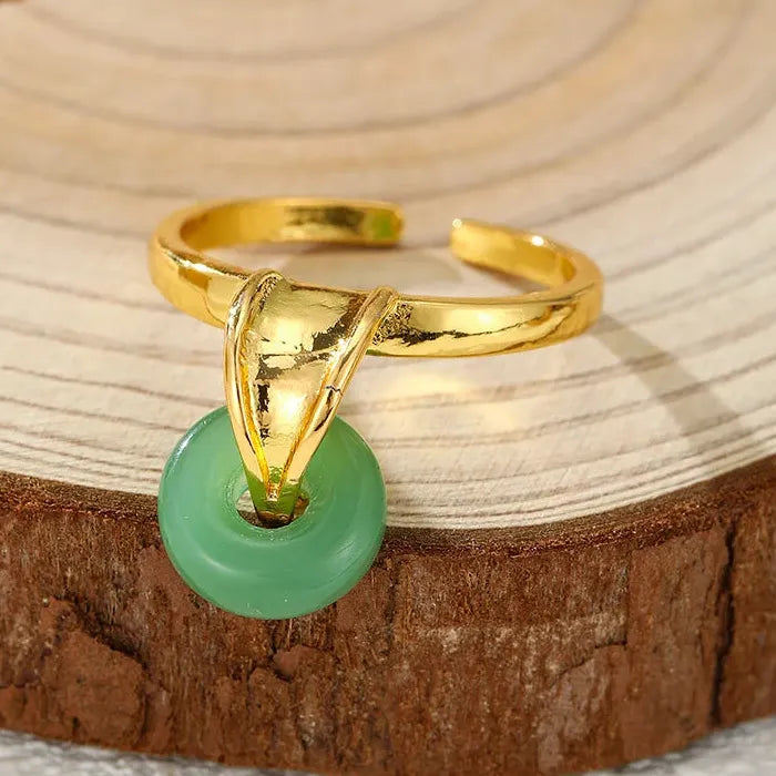 Classic Geometric Green Circular Resin Ring for Women Copper Fashion Jewelry