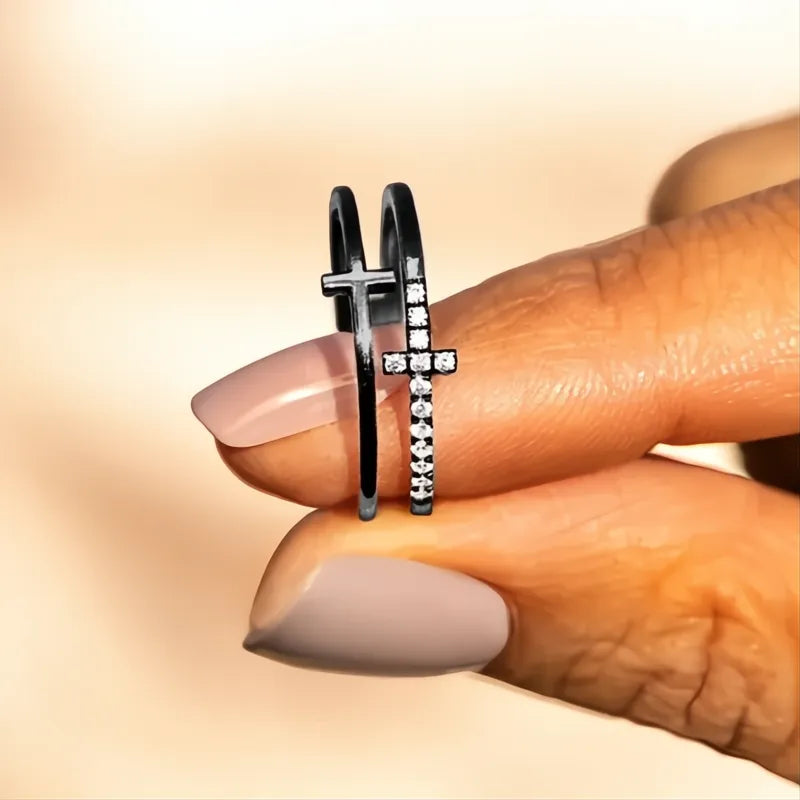 Gorgeous Women’s Double Layer Cross Ring Brass Cubic Zirconia Fashion Jewelry