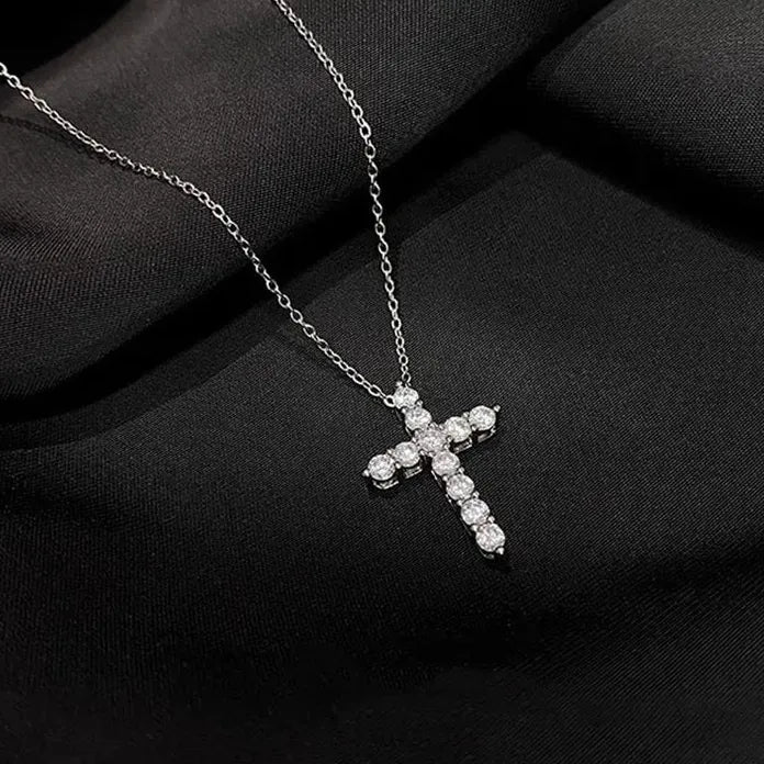 Stainless Steel Cross Pendant Necklace with Crystal Zircon for Women Men