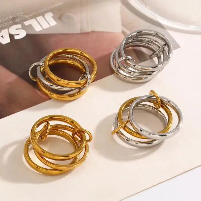 Punk Stainless Steel Multi-Layer Loop Finger Rings for Women Men Gifts Jewelry