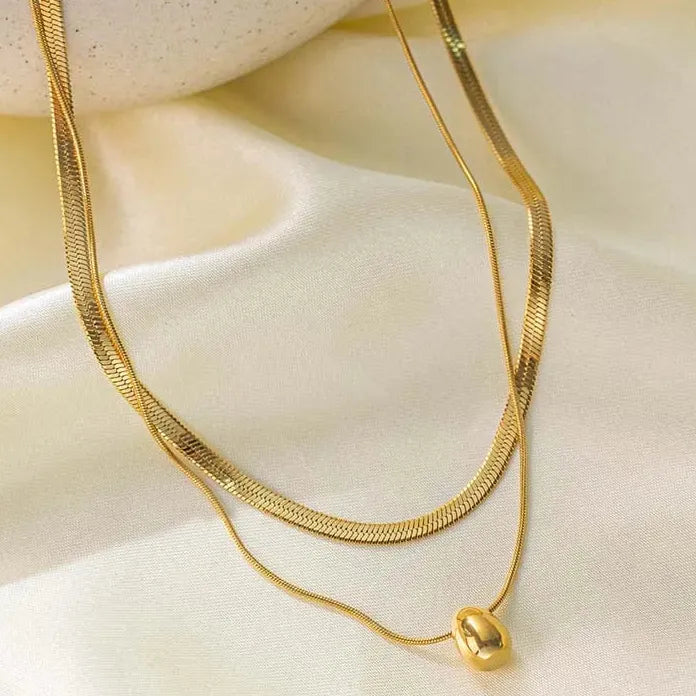 Vintage Gold Stainless Steel Water Drop Pendant Necklace for Women Snake Chain