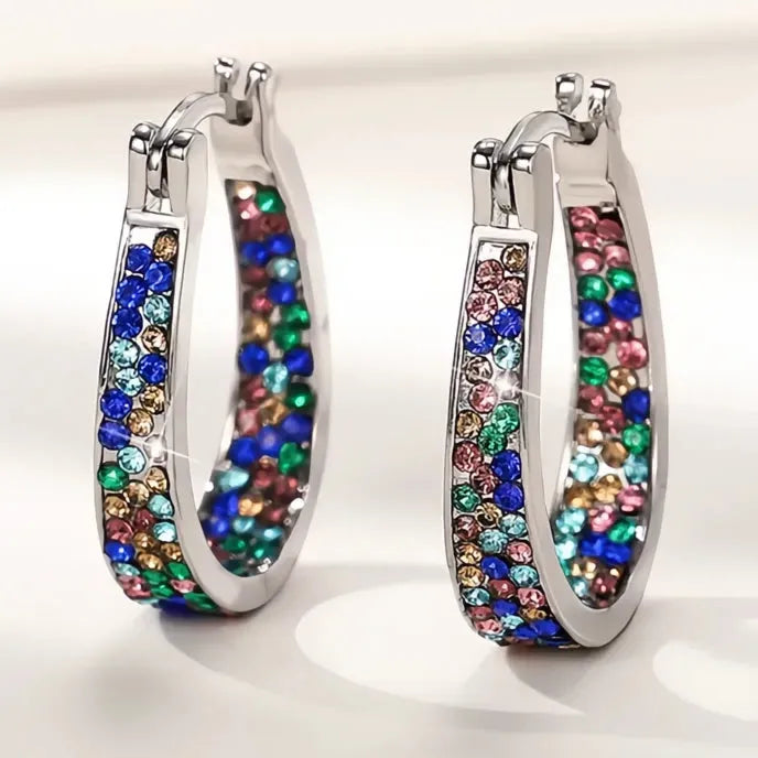 Colorful Cubic Zirconia Geometric Hoop Earrings for Women Copper Alloy Bridal Jewelry