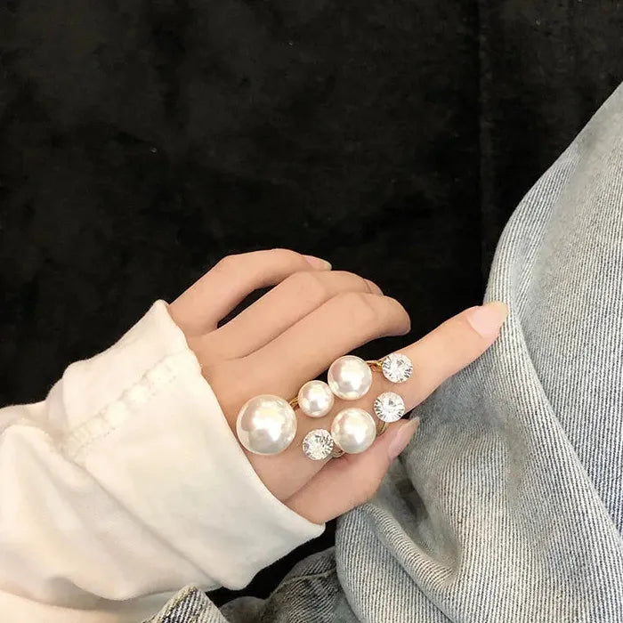 Adjustable Korean Silver Pearl Open Ring for Women Girls Fashion Jewelry