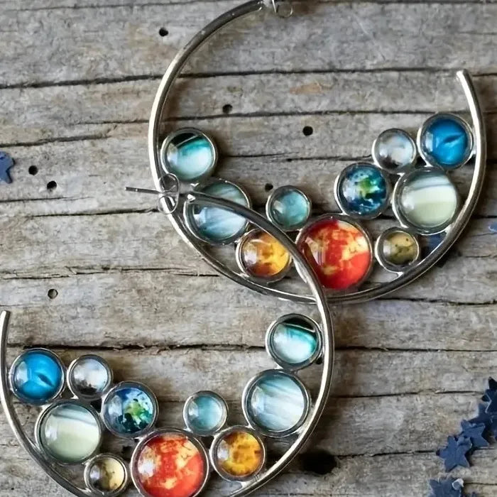 Vintage Bohemian Silver Plated Hoop Earrings with Synthetic Gems Drop Design