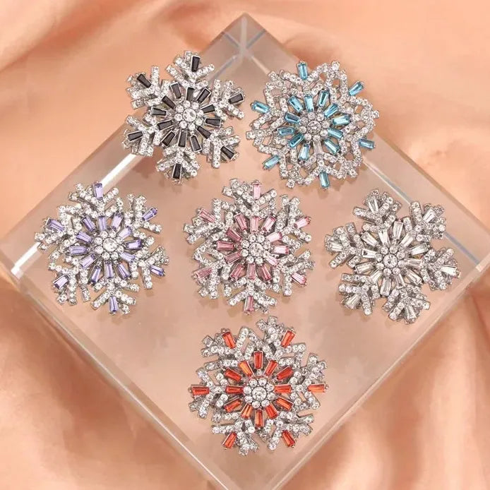 Double Turn Snowflake Brooch Pin with 6 Color Rhinestones for Women