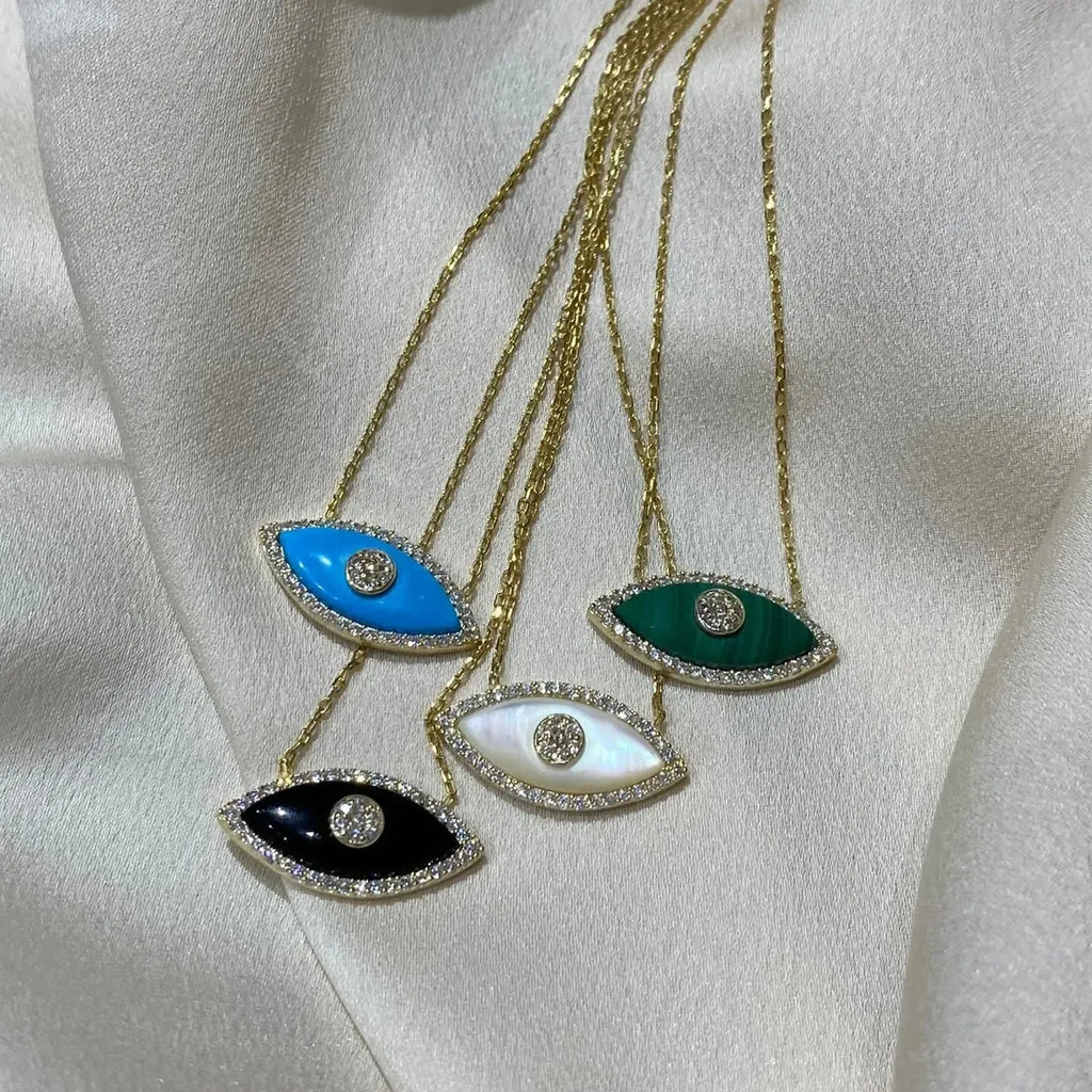 Multi Colored Natural Stones Evil Eye Pendant Necklace Women Stainless Steel Opal Zircon Choker Jewelry