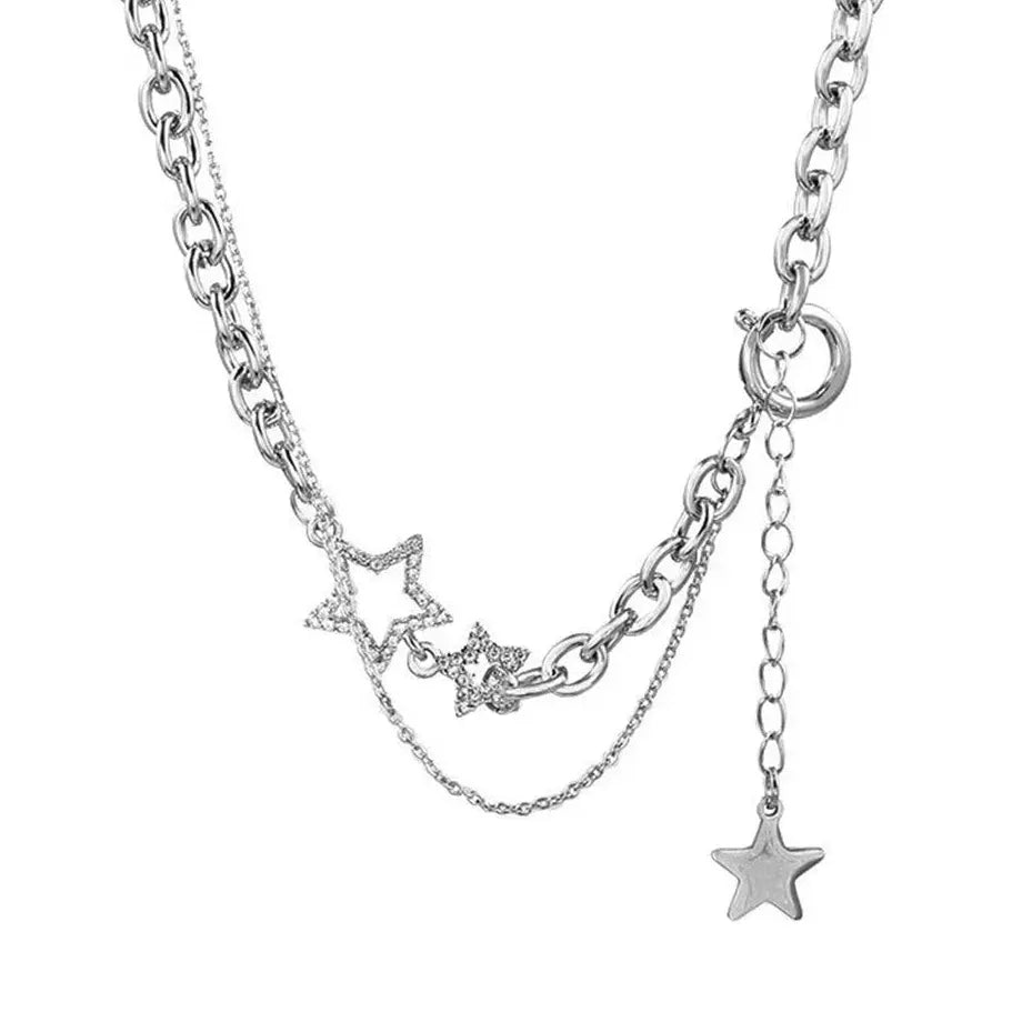 Y2K Zinc Alloy Star Zircon Pendant Necklace Women Punk Clavicle Chain