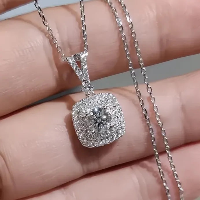 Elegant Trendy Silver Lady Necklace with CZ Geometric Pendant for Party