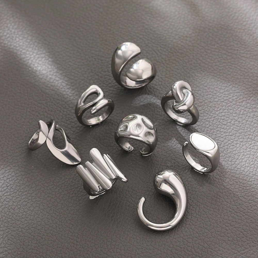Silver Color Copper Geometric Hammered Dome Chunky Knuckle Ring for Women