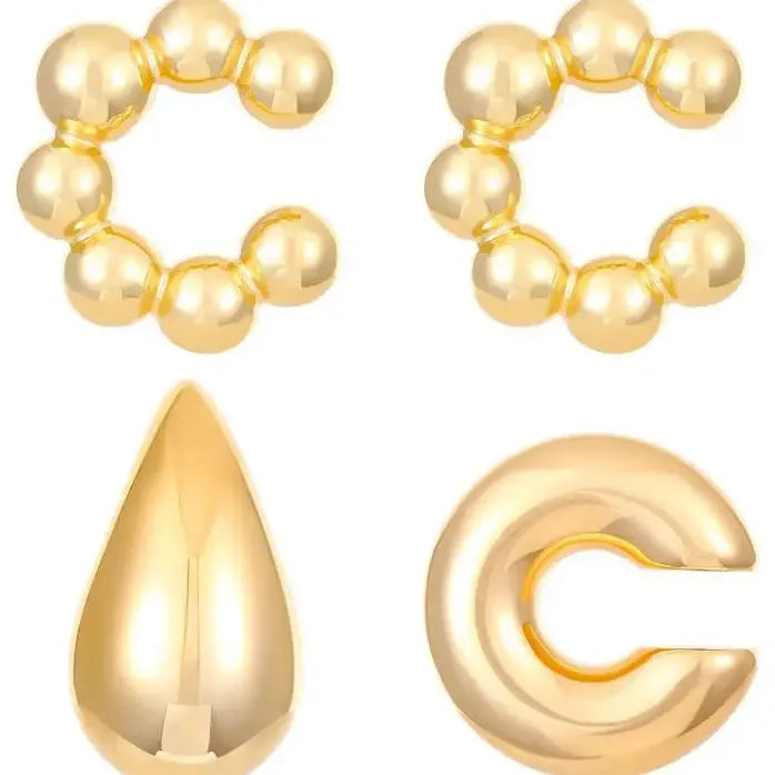 4Pc Vintage Geometric Clip Earrings Women Trendy C Shape Ear Cuff Jewelry