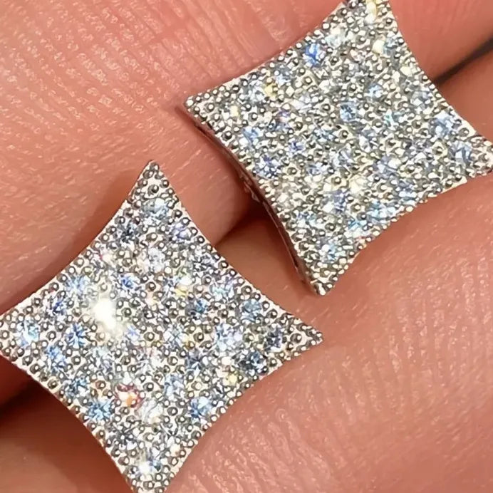 Geometric Cubic Zirconia Stud Earrings for Women Silver Tone Jewelry