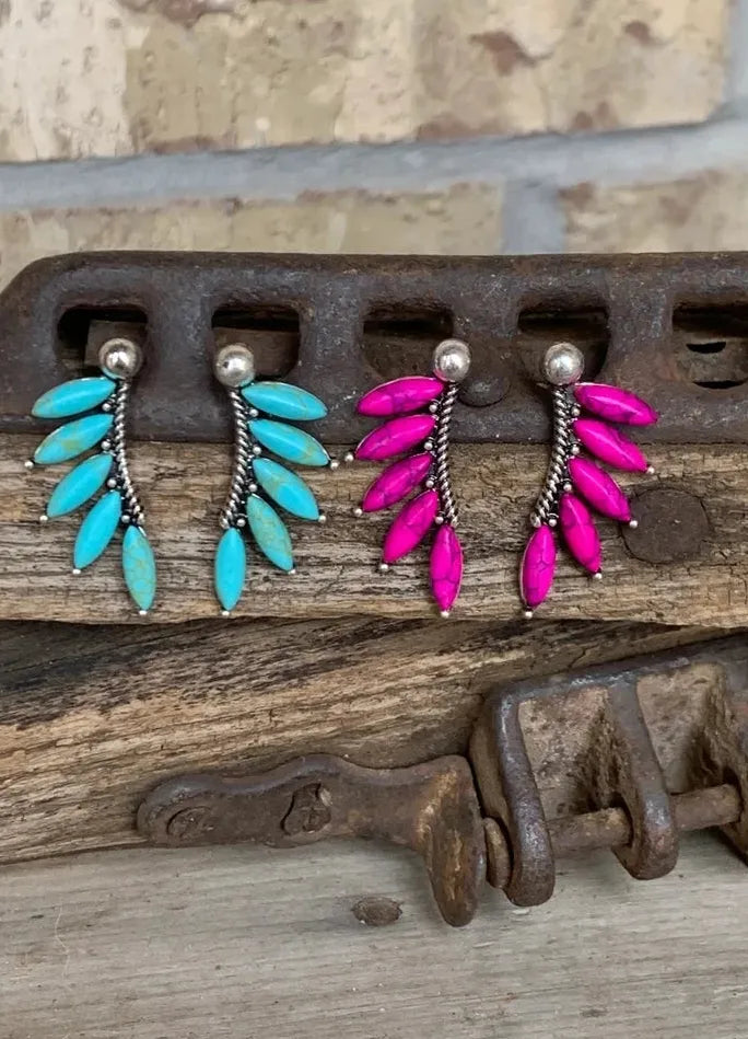 Vintage Tribal Ethnic Blue Rose Red Gemstone Zinc Alloy Earrings for Women