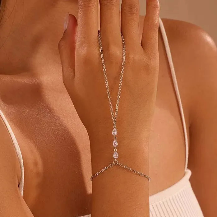 Fashion Metal Multilayer Hand Chain Link Ring Bracelet Women Wedding Jewelry